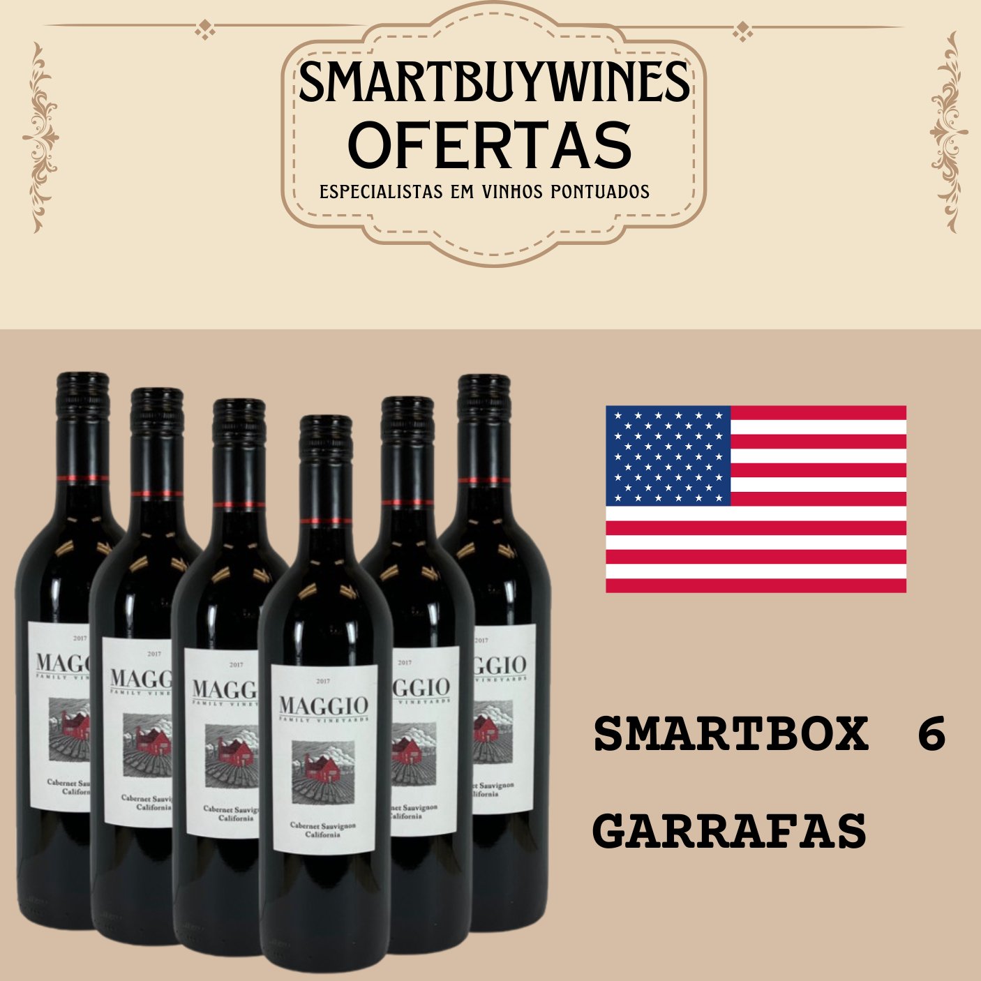 SMARTBOX 6 garrafas - Maggio Cabernet Sauvignon, Lodi, California 2018 - SmartBuyWines.com.br