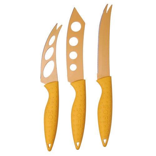 Jogo de 3 facas para queijo em inox amarelo - SmartBuyWines.com.br