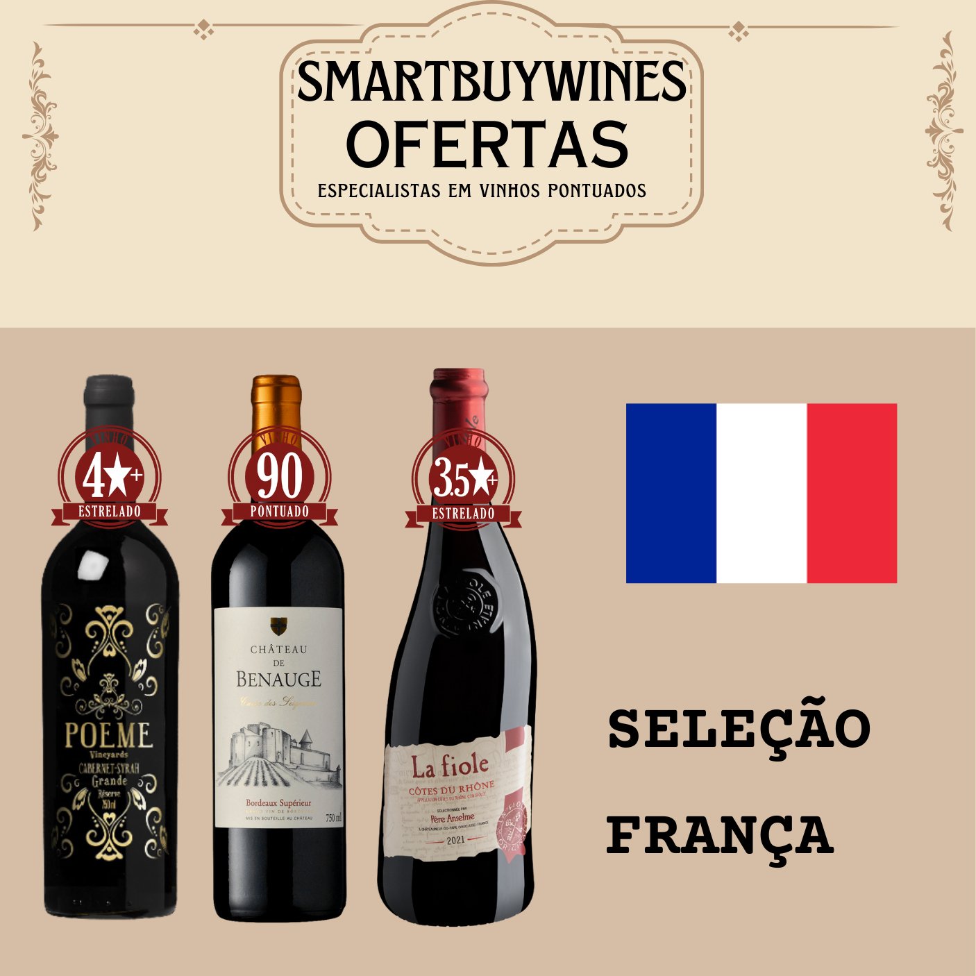 Seleção em oferta - França - caixa de 3 vinhos - SmartBuyWines.com.br