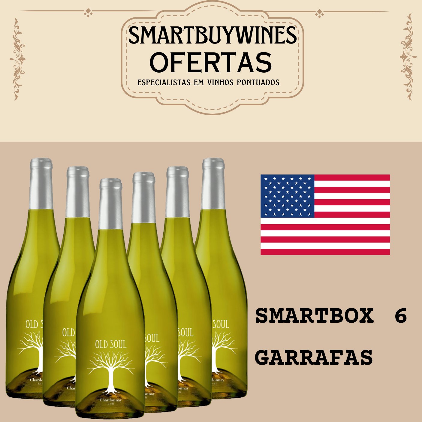 SMARTBOX 6 garrafas - Old Soul Chardonnay, Lodi, California 2020 - SmartBuyWines.com.br
