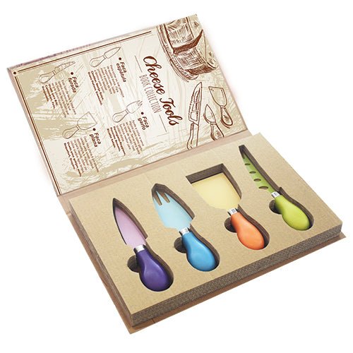 Jogo com 4 facas de queijo em inox em caixa em formato de livro - SmartBuyWines.com.br