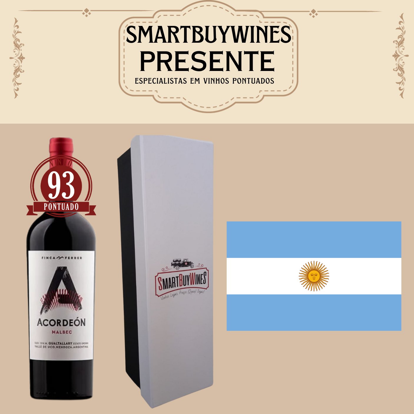 Presente - Finca Ferrer - Arcodeon Malbec, Mendoza, Argentina 2021 embalado na caixa - SmartBuyWines.com.br