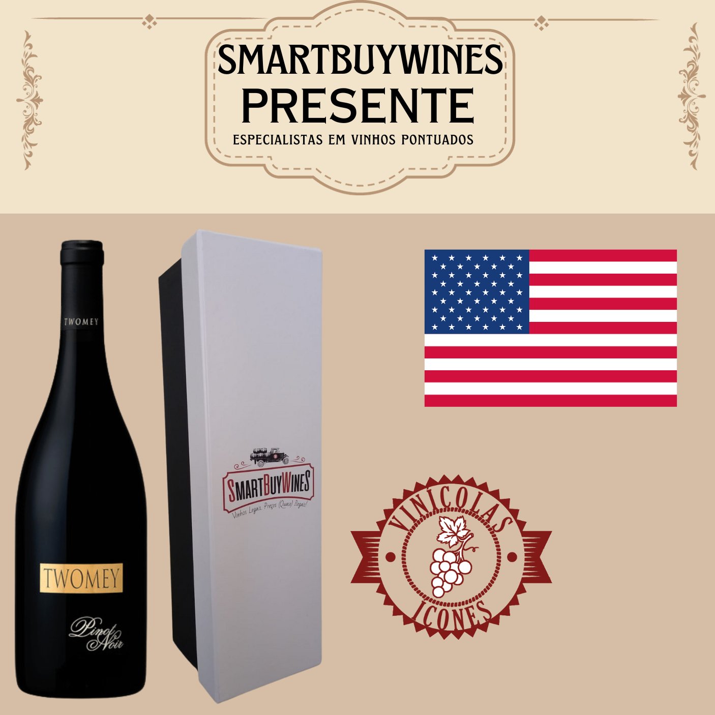 Presente - Twomey Pinot Noir, Russian River Valley, California 2017 embalado na caixa - SmartBuyWines.com.br