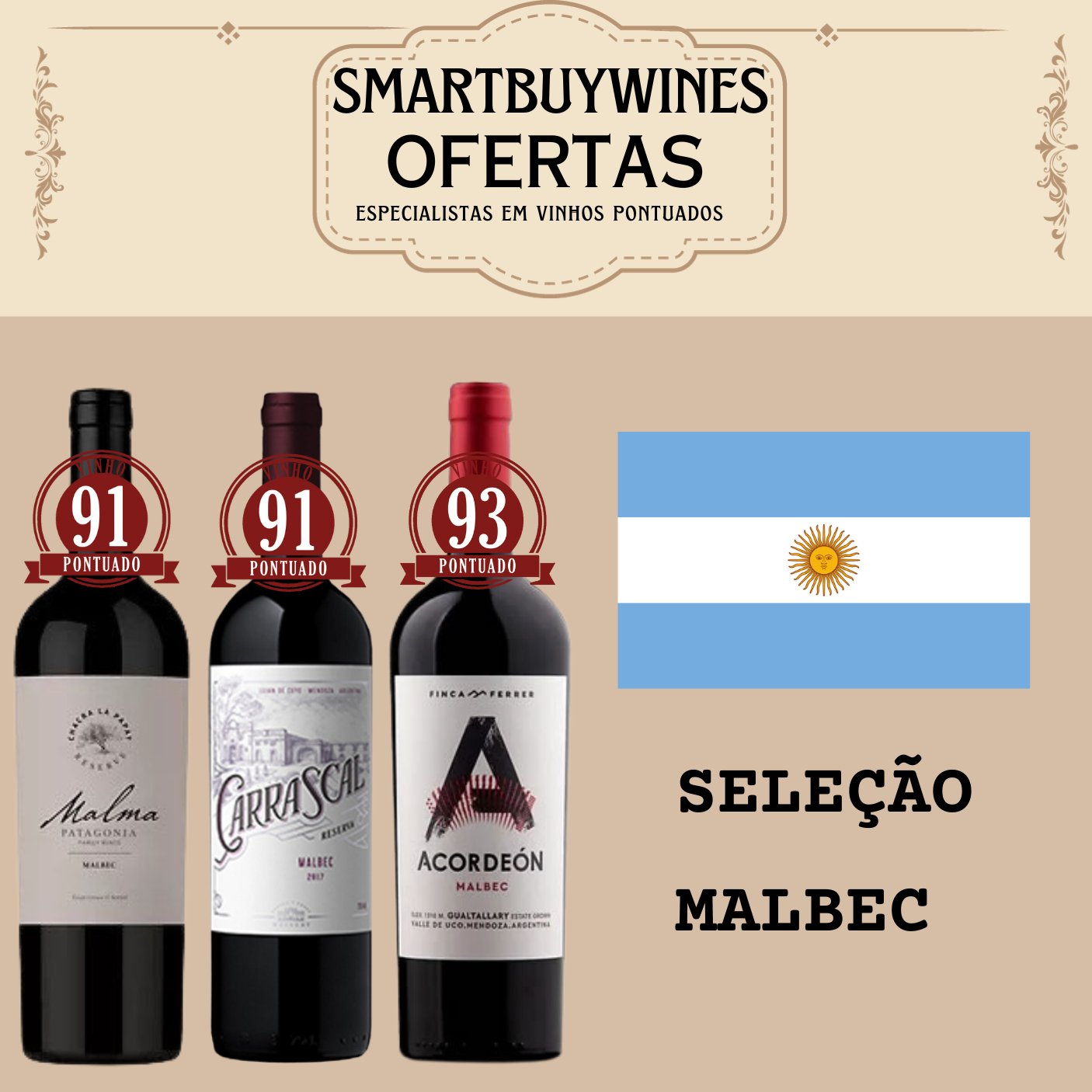 Seleção em oferta - Malbec - caixa de 3 vinhos - SmartBuyWines.com.br