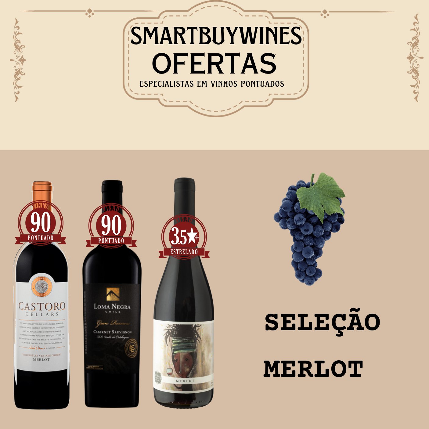 Seleção em oferta - Merlot - caixa de 3 vinhos - SmartBuyWines.com.br