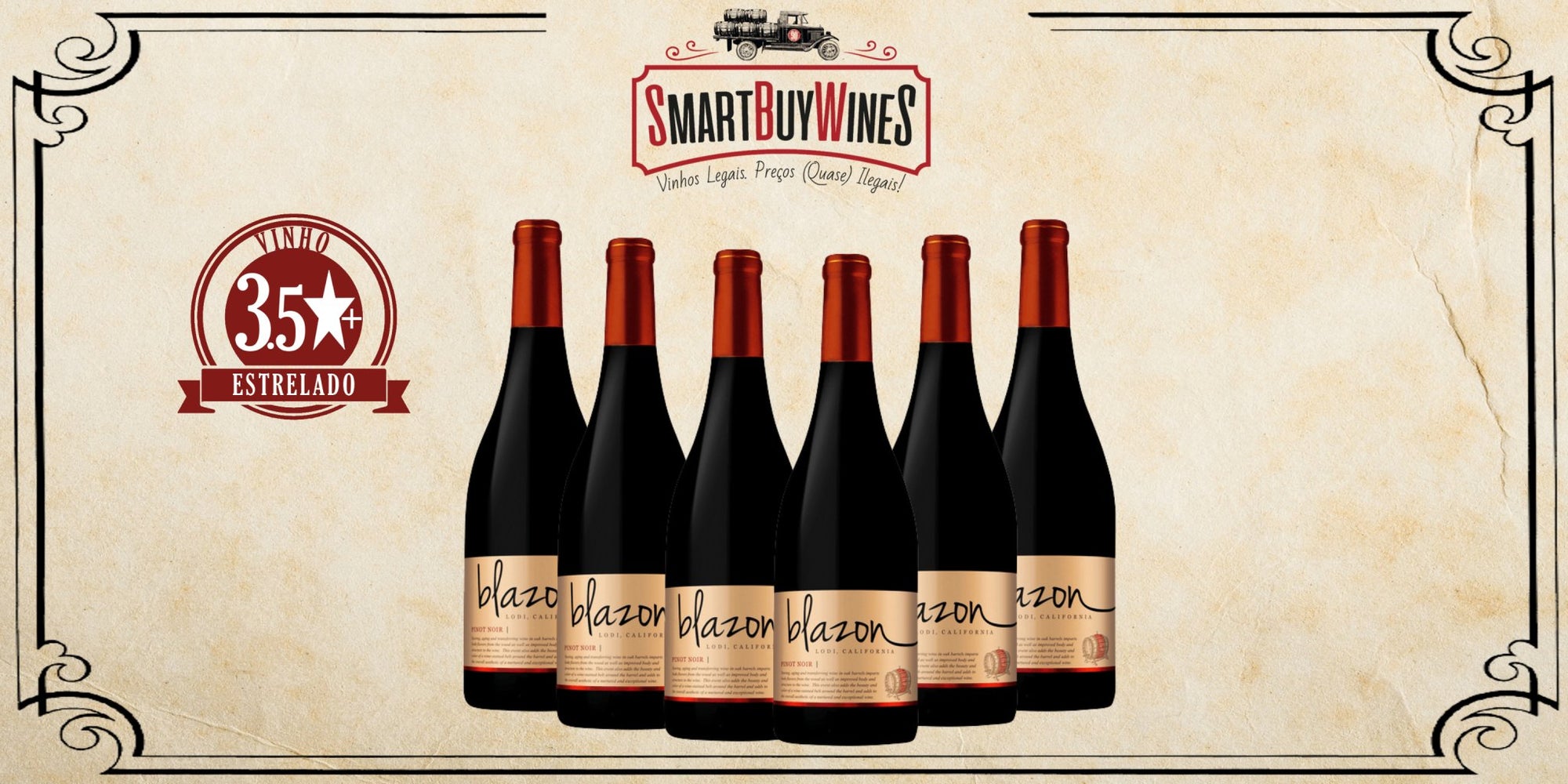SMARTBOX 6 garrafas - Blazon Pinot Noir, Lodi, California 2018 - SmartBuyWines.com.br